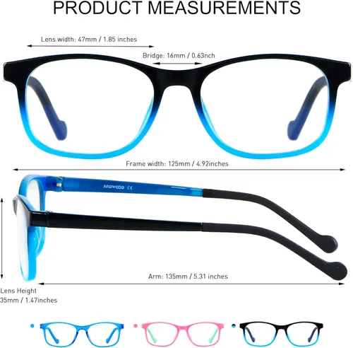 Miniatura 6 de ANDWOOD Gafas de luz azul para niños, niñas, niños, computadora, juegos, anti rayos azules, gafas de sol polarizadas de 3 a 12 años Negro Lente