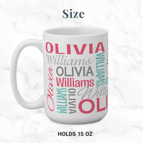 Miniatura 5 de Let's Make Memories Taza Personalizada con Tu Nombre y Firma - Taza de Café Personalizada de 15oz - Relleno para Calcetín - Para Navidad Gris