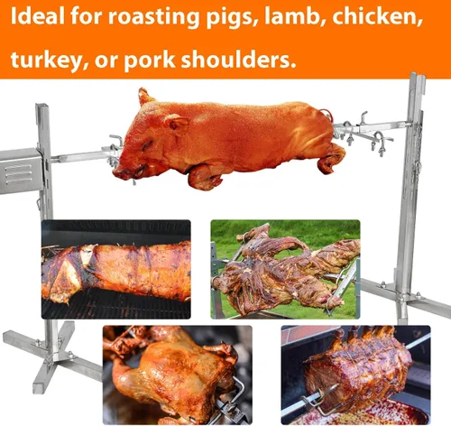 Miniatura 6 de iMeshbean Kit de parrilla de asador de 220 libras, parrilla eléctrica para asadores de cerdos con motor de 45 W, soporte de asador de acero