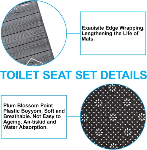 Miniatura 8 de Juego de 4 piezas de cortinas de ducha familiares con alfombras antideslizantes, cubierta para tapa de inodoro y tapete de baño, conjunto negro