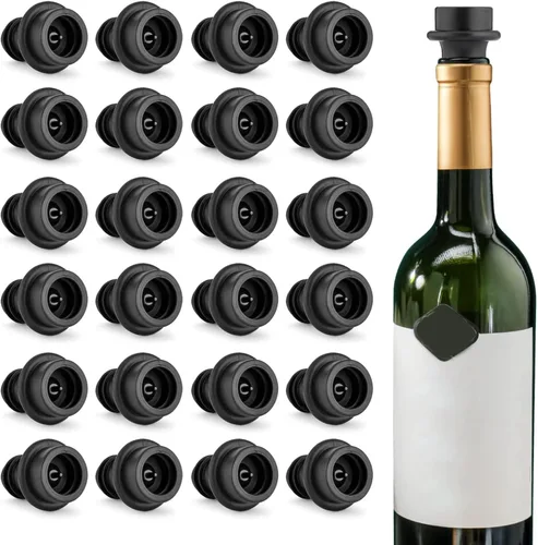 WOTOR Tapones de vino - Protector de vino al vacío, conservador y sellador (negro, 24 piezas)