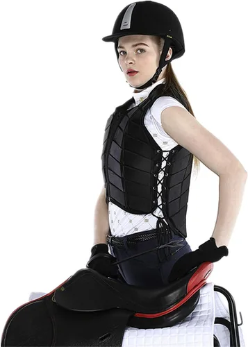 Miniatura 7 de Chaleco ecuestre de seguridad profesional EVA acolchado equitación chaleco unisex negro cremallera protector engranaje chaleco