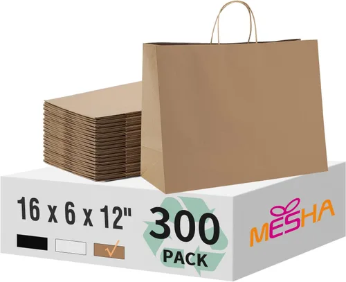 Miniatura 29 de Bolsas de papel blanco MESHA con asas 10x5x13 pulgadas, paquete de 50, grandes bolsas de regalo de papel kraft con asas a granel para pequeñas