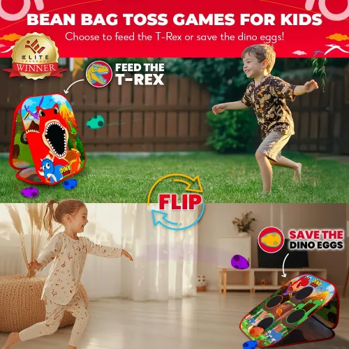 Miniatura 2 de SWOOC Games® - Dino Frenzy™ Juegos de Corn Hole 2 en 1 para niños Configuración en 5 segundos Juego de lanzamiento de bolsas de frijoles