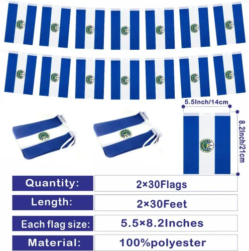 Miniatura 2 de Paquete de 2 banderines de la bandera de El Salvador – Mini banderín salvadoreño pequeño para decoración interior y exterior