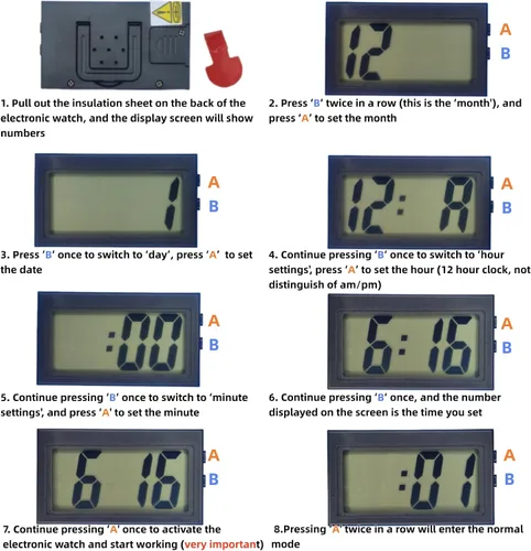 Miniatura 2 de Shudyear Reloj digital pequeño, con pantalla LCD gigante de hora y día, mini reloj digital pequeño para automóvil, funciona con pilas, para mesita