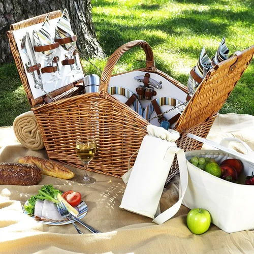 Miniatura 3 de Picnic at Ascot Huntsman - Cesta de picnic estilo inglés con servicio para 4, juego de café y manta, diseñada, montada y aprobada de calidad
