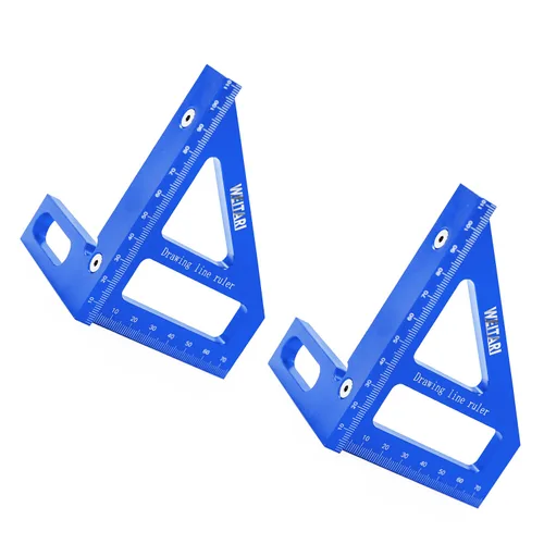 Miniatura 8 de Regla triangular de 45/90 grados, aleación de aluminio, 4.41 pulgadas, azul