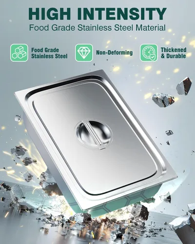 Miniatura 4 de WantJoin Recipientes Gastronómicos con Tapa 1/1 Tamaño Completo 4 Pulgadas de Profundidad Paquete de 3, Juegos de Bandejas de Metal de Acero