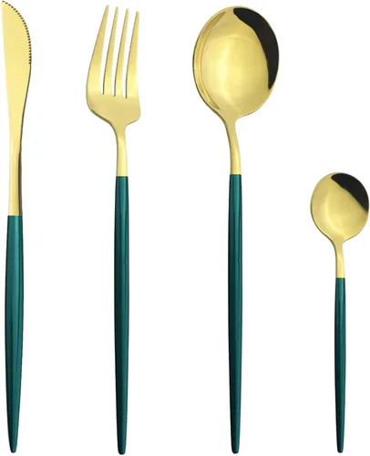Miniatura 16 de Juego de cubiertos Cuchillo de cena Postre Tenedor Cuchara Juego de vajilla de acero inoxidable Vajilla de cocina 4 piezas Negro