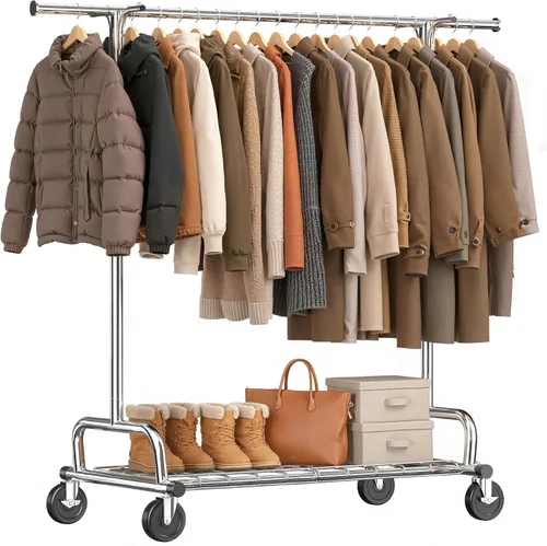 Miniatura 12 de Raybee Perchero resistente de 75 pulgadas extra ancho, 450 libras con 4 ganchos, ruedas bloqueables, perchero de metal para dormitorio, lavandería