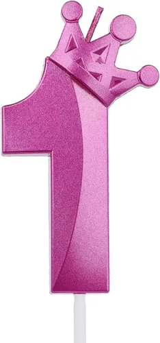 Miniatura 54 de Vela rosa de cumpleaños número 1, decoración temática rosa para fiesta de primer cumpleaños, velas de número 3D diseñadas con corona para decoración
