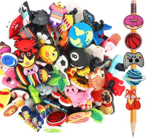 Zddaoole 60 piezas de decoración para lápices, diferentes diseños de clip para lápices, adecuado para premios escolares, recompensas de aula, idea