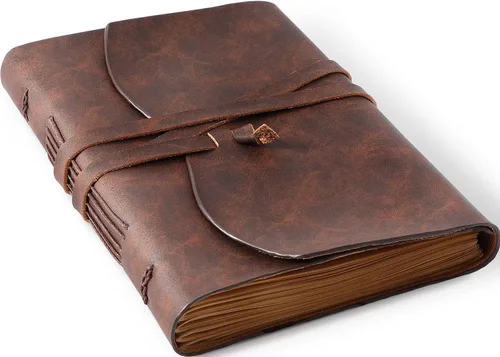 Diario encuadernado en cuero para hombres y mujeres, cuaderno de escritura grande rústico vintage hecho a mano con 240 páginas forradas de papel