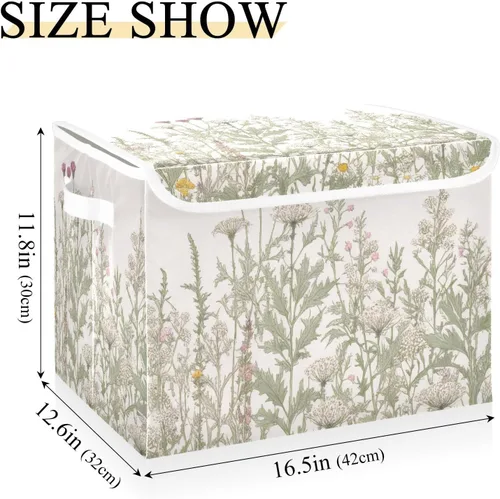 Miniatura 3 de Kigai Cesta de almacenamiento plegable de flores silvestres con tapas y asas, contenedores de almacenamiento para estantes, armario, dormitorio