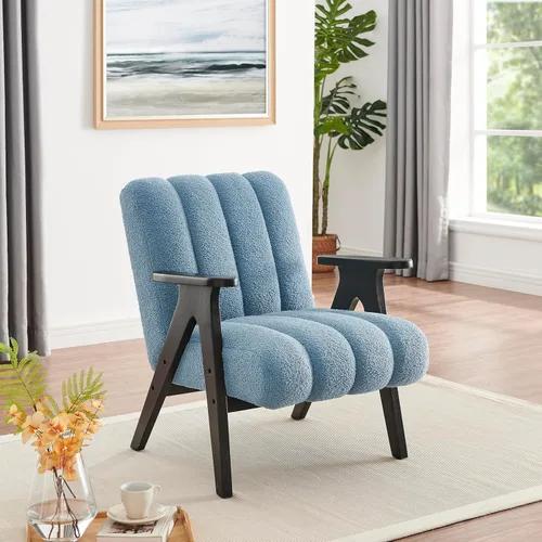 Miniatura 14 de Roundhill Furniture Rella Modern Teddy Sherpa - Silla decorativa con marco de madera espresso, color beige