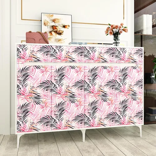 Miniatura 7 de Papel tapiz de hojas bohemias para despegar y pegar, papel de contacto extraíble de palmera rosa y negra para armarios, papel tapiz floral tropical