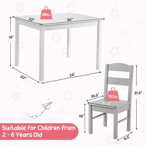 Miniatura 6 de Costzon Juego de Mesa y Sillas para Niños, Mesa de Actividades de Madera de 5 Piezas y Sillas para Artes, Manualidades, Tareas, Hora de Merienda