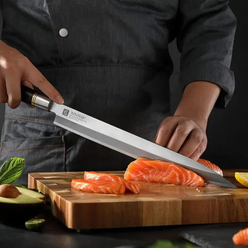 Miniatura 7 de XINZUO Cuchillo Yanagiba de 11 pulgadas X7Cr17MoV de acero forjado, cuchillo de sushi para sashimi, hoja de un solo filo, cuchillo de chef