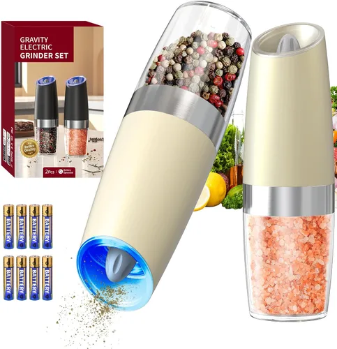 Miniatura 9 de CIRCLE JOY Juego de molinillo eléctrico de sal y pimienta de gravedad con 2 velocidades, juego de molinillo de sal y pimienta recargable, grosor