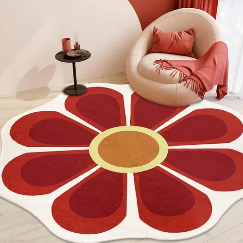 Miniatura 10 de USTIDE Alfombra redonda grande en forma de flor de 63 pulgadas, alfombra circular rosa para dormitorio, sala de estar, alfombra floral lavable