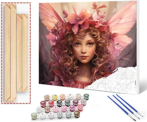 Miniatura 65 de Angel Girl - Pintura por números para adultos, corona de rosas rosadas, pintura al óleo digital, pintura acrílica, kit de pintura linda para niñas