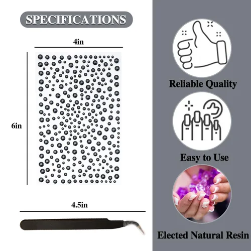 Miniatura 4 de 3 hojas de gemas de diamantes de imitación autoadhesivos para la cara, maquillaje, uñas, manualidades (negro)