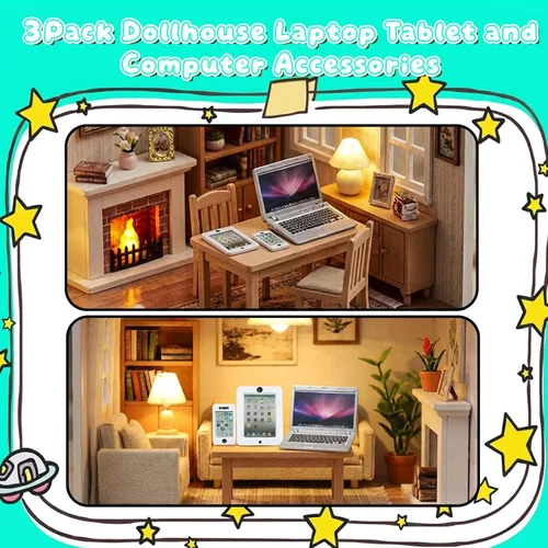 Miniatura 7 de Paquete de 3 mini laptop, tableta y teléfono inteligente para casa de muñecas, accesorios de simulación de computadora para muñeca 1/6 1/12