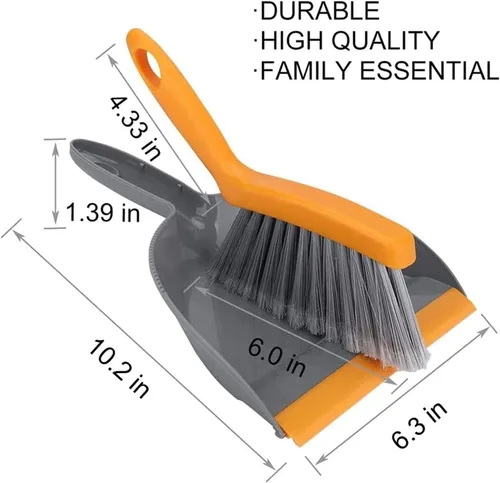 Miniatura 5 de Juego de mini escoba y recogedor – Juego de escoba pequeña y recogedor para el hogar, escoba de campamento, escobas batidoras (tamaño S gris naranja)