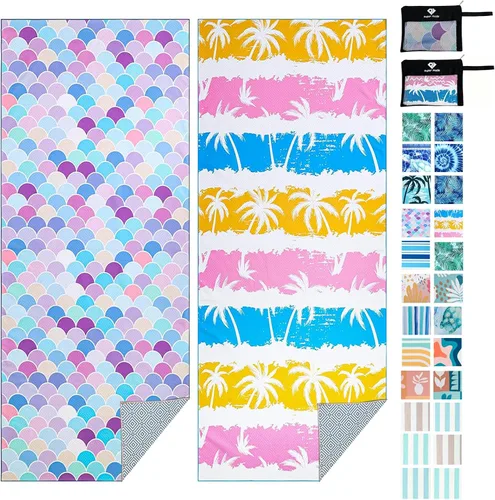 Miniatura 14 de PY SUPER MODE Paquete de 2 toallas de playa de microfibra de secado rápido de 75 x 35 pulgadas, toallas de baño de gran tamaño, ligeras, suaves