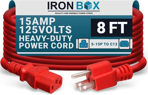 Miniatura 38 de IronBox Electric - Cable de alimentación de servicio pesado 5-15P a C13 - Cable de 3 clavijas 15A 125V 14/3 SJT para PC - Cable para computadora