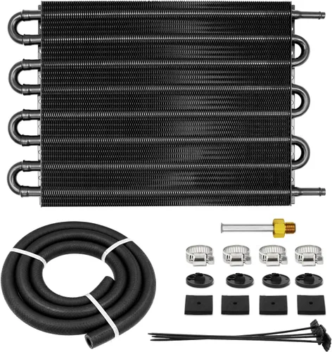 Miniatura 12 de Kit enfriador de transmisión de tubos y aletas Ultra-Cool de 4 pasos universal 402 de aluminio negro con kit de enfriador de aceite de 5/16