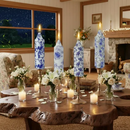 Miniatura 13 de Candelabros cortos de 5 pulgadas con velas cónicas verde oscuro, 4 piezas para cena, hogar, boda, fiesta, decoración