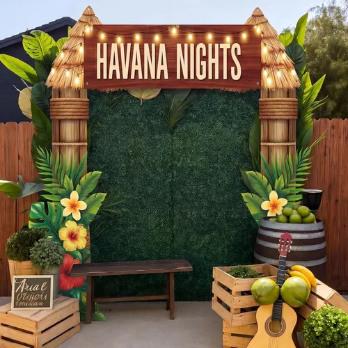 Miniatura 4 de Peryiter 3 piezas de decoración de fiesta temática de noche de La Habana, cartel de bienvenida para porche con cinta para campamento de verano