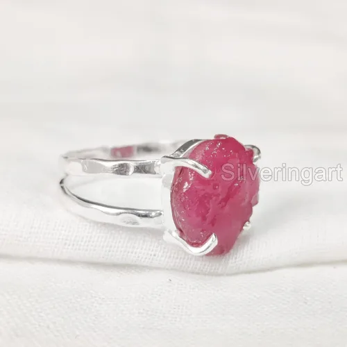 Miniatura 2 de AAA Natural Ruby Ring, Rough Ruby Gemstone Ring, July Birthstone, 2 Hammered Band, 925 Sterling Silver, Womens Ring, Christmas, Thanksgiving