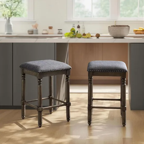 Miniatura 4 de Roundhill Furniture Arnhem Taburetes tapizados de madera para encimera, juego de 2, color gris