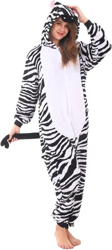 Miniatura 5 de WAFUNNE Pijamas de animales para adultos, disfraces de una pieza para hombres, mujeres, unisex, adolescentes, cebra