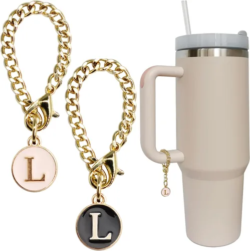 Accesorios de dije de letra para vaso Stanley, 2 unidades, identificación con inicial de nombre, personalizable, para vaso Stanley