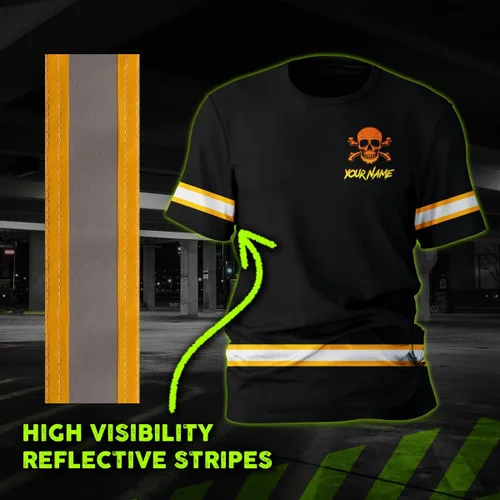 Miniatura 5 de Maddly Polo de alta visibilidad con diseño de calavera y bandera de Estados Unidos, ropa de trabajo patriótica con nombre personalizado para Camisa 4