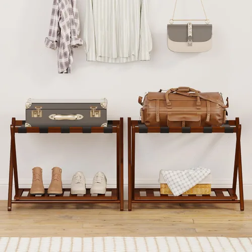 Miniatura 7 de BAMBOOHOMIE Portaequipajes completamente montado de 26.77 pulgadas de largo para habitación de invitados, juego de 2 soportes plegables para maletas