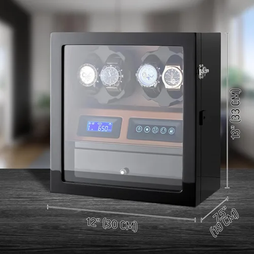 Miniatura 7 de Enrolladora de 4 relojes con 5 espacios de almacenamiento para relojes, pantalla LCD, control táctil y retroiluminación