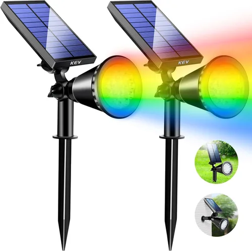 Miniatura 7 de KEV Luces Solares de Punto de 800 Lúmenes para Exteriores, 18 LEDs Luces Solares de Inundación con 2 Modos y Ajustables e IPX65 Impermeables, Foco