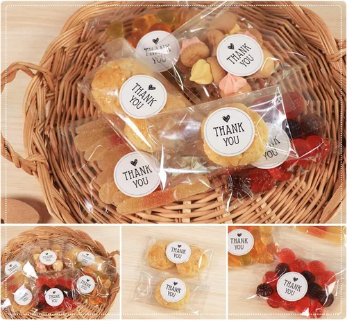Miniatura 4 de ilauke 200 bolsas de galletas, bolsas de celofán transparentes de 4 x 6 pulgadas, bolsas de dulces con palo de agradecimiento, embalaje de galletas