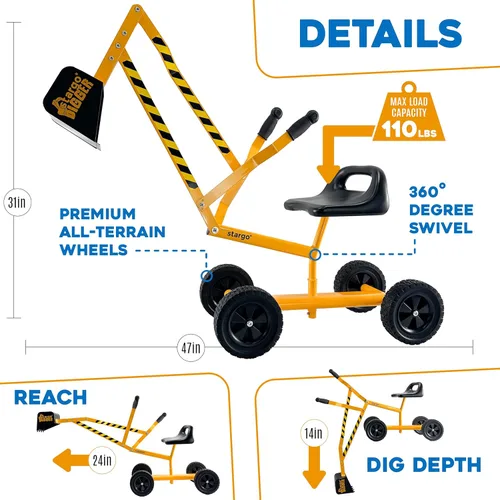 Miniatura 4 de Stargo Excavadora de Juguete para Niños Cavadora de Arena con Ruedas, Juguetes Cavadora de Caja de Arena de Acero para Niños, Juguetes de Arena