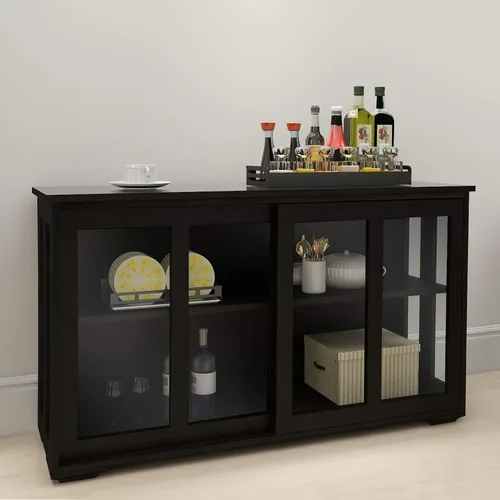 Miniatura 3 de RASOO Aparador de buffet con puerta corrediza de vidrio y estante ajustable, armario de almacenamiento apilable de cocina, muebles antiguos