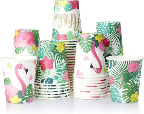 Hoolerry 60 tazas Luau Aloha Party desechables de papel para fiesta hawaiana Aloha decoraciones de fiesta Tropical Luau 9 onzas verano Tiki piscina