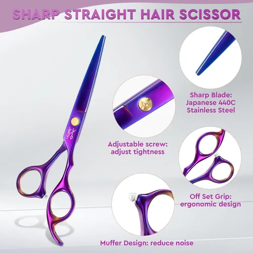 Miniatura 4 de JASON Tijeras profesionales para el cabello – Juego de 10 tijeras de corte de pelo, tijeras para adelgazar el cabello con 30 dientes, tijeras rectas