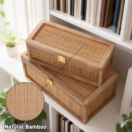 Miniatura 2 de Caja decorativa de bambú natural con tapas, juego de 2 cajas decorativas únicas, caja de recuerdos de boda bohemia, caja de memoria con tapa
