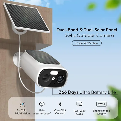 Miniatura 2 de ELECCTV Cámara solar 2K inalámbrica para exteriores, cámaras WiFi de 2.4/5 Ghz para seguridad del hogar, visión amplia de 130°, visión nocturna a