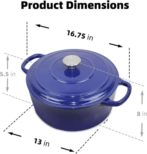 Miniatura 2 de Olla esmaltada de hierro fundido/cazuela/horno Duch de 9 cuartos de galón con tapa, azul